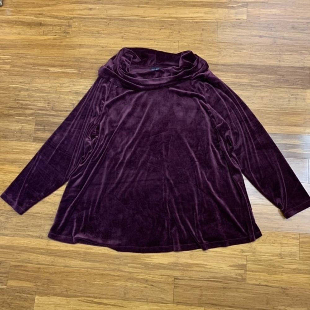 Lane Bryant Top womens 22/24 Purple Velvet Tunic Cowl Neck Long Sleeve Plus Size